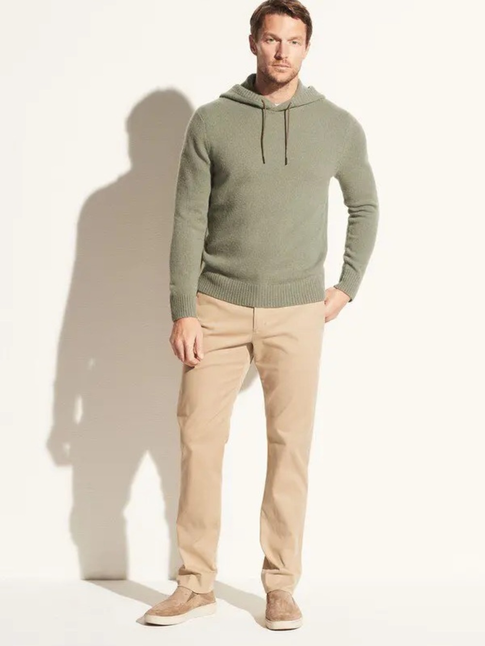 Vince Merino Wool Yak Blend Knit Hoodie Sage Green Quiet Luxury Men Size XL